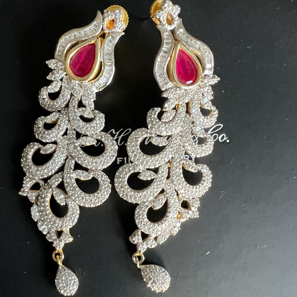 Beautiful long CZ earrings with intricate design
